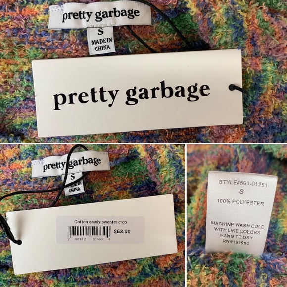 NWT $63 Pretty Garbage Fuzzy Plush Rainbow Short Sleeve Crop Sweater Top Small - Picture 3 of 8